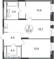 Планировка двухкомнатной(квартира) площадью 63.8 квадратных метров в “ЖК Первый Московский”