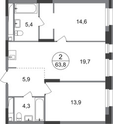 Планировка двухкомнатной(квартира) площадью 63.8 квадратных метров в ЖК “ЖК Первый Московский”