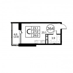 Планировка студии(квартира) площадью 29 квадратных метров в ЖК “ЖК Космос”