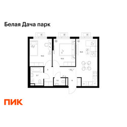 Планировка двухкомнатной(квартира) площадью 51.7 квадратных метров в ЖК “ЖК Белая Дача парк”