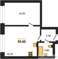 Планировка однокомнатной(квартира) площадью 39.5 квадратных метров в “ЖК МАРК”