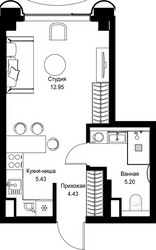 Планировка студии(квартира) площадью 28.01 квадратных метров в ЖК “Дом премиум-класса МИРА”