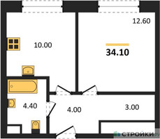 Планировка однокомнатной(квартира) площадью 34.1 квадратных метров в “Жилые кварталы Белый Град”