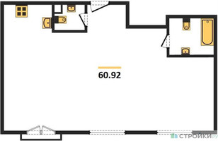 Планировка двухкомнатной(квартира) площадью 60.92 квадратных метров в “ЖК Дом Достижение”