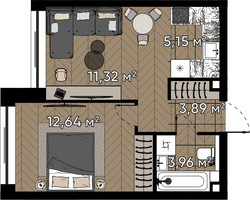 Планировка однокомнатной(квартира) площадью 37 квадратных метров в “ЖК Квартал Серебряный бор”