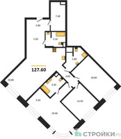 Планировка трехкомнатной(квартира) площадью 127.6 квадратных метров в “ЖК Shagal (Шагал)”