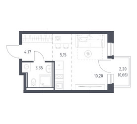 Планировка студии(квартира) площадью 23.53 квадратных метров в ЖК “ЖК Квартал Ивакино”