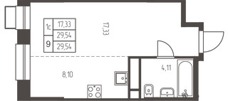 Планировка студии(квартира) площадью 29.5 квадратных метров в “ЖК Новая Ивантеевка”