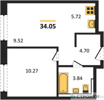 Планировка однокомнатной(квартира) площадью 34.05 квадратных метров в “ЖК Рублевский Квартал”