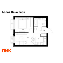Планировка однокомнатной(квартира) площадью 32.6 квадратных метров в ЖК “ЖК Белая Дача парк”
