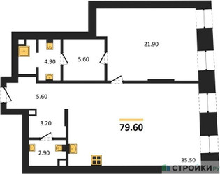 Планировка однокомнатной(квартира) площадью 79.6 квадратных метров в ЖК “ЖК Климашкина 7/11”