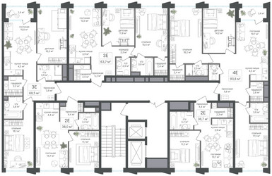 Планировка трехкомнатной(квартира) площадью 63.7 квадратных метров в ЖК “ЖК Михалковский”