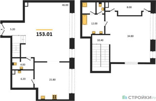 Планировка однокомнатной(квартира) площадью 152.9 квадратных метров в “ЖК Николь”