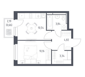 Планировка однокомнатной(квартира) площадью 33.36 квадратных метров в ЖК “ЖК Новое Видное”