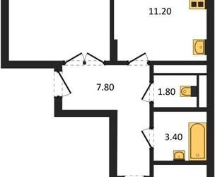 Планировка двухкомнатной(квартира) площадью 60.6 квадратных метров в ЖК “ЖК Школьный”