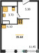 Планировка студии(квартира) площадью 25.63 квадратных метров в “ЖК Молжаниново”