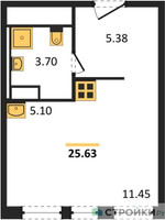 Планировка студии(квартира) площадью 25.63 квадратных метров в “ЖК Молжаниново”