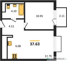 Планировка однокомнатной(квартира) площадью 37.63 квадратных метров в “ЖК Пригород Лесное”