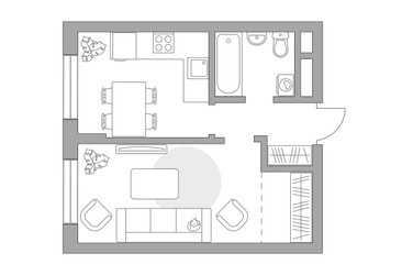 Планировка однокомнатной(квартира) площадью 35.12 квадратных метров в ЖК “ЖК Живописный”