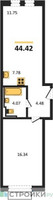 Планировка однокомнатной(квартира) площадью 44.42 квадратных метров в “ЖК Рублевский Квартал”