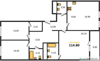 Планировка трехкомнатной(квартира) площадью 114.8 квадратных метров в “Жилой квартал Кутузов Град”