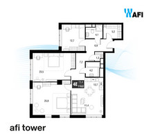 Планировка 4+ комнатной(квартира) площадью 116.2 квадратных метров в “ЖК AFI Tower (Афи Тауэр)”