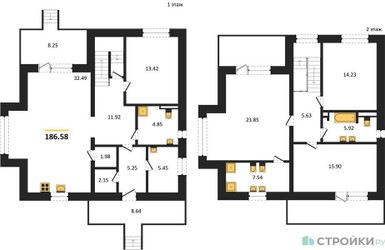 Планировка 4+ комнатной(квартира) площадью 186.58 квадратных метров в ЖК “ЖК Мечта”