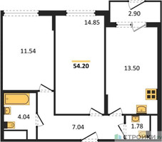 Планировка двухкомнатной(квартира) площадью 54.2 квадратных метров в “ЖК Светлый мир БиоПолис”