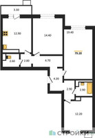 Планировка трехкомнатной(квартира) площадью 79.2 квадратных метров в “ЖК Пироговская Ривьера”