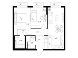 Планировка двухкомнатной(квартира) площадью 57.15 квадратных метров в “ЖК Ильинские луга”