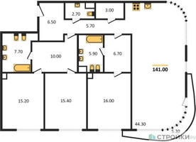 Планировка трехкомнатной(квартира) площадью 141 квадратных метров в “ЖК Лаврушинский”