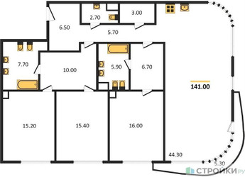 Планировка трехкомнатной(квартира) площадью 141 квадратных метров в ЖК “ЖК Лаврушинский”