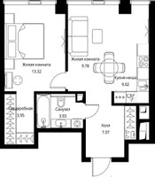 Планировка однокомнатной(квартира) площадью 47.07 квадратных метров в “ЖК Сити Бэй”