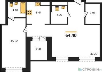 Планировка однокомнатной(квартира) площадью 64.4 квадратных метров в ЖК “ЖК Russian Design District”