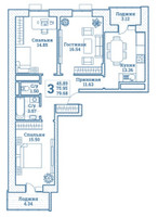 Планировка трехкомнатной(квартира) площадью 79.68 квадратных метров в “ЖК Новоград Монино”