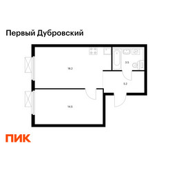 Планировка однокомнатной(квартира) площадью 41.4 квадратных метров в ЖК “ЖК Первый Дубровский”
