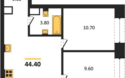 Планировка двухкомнатной(квартира) площадью 44.4 квадратных метров в ЖК “ЖК Voice Towers (Войс Тауэрс)”
