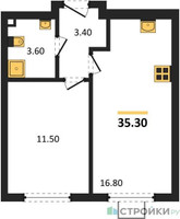 Планировка однокомнатной(квартира) площадью 35.3 квадратных метров в “ЖК Лучи-2”