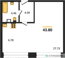 Планировка студии(квартира) площадью 43.8 квадратных метров в “ЖК AFI Park Воронцовский (Афи Парк)”