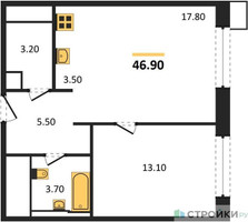 Планировка однокомнатной(апартаменты) площадью 46.9 квадратных метров в “ЖК Верейская 41”
