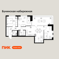 Планировка трехкомнатной(квартира) площадью 78.3 квадратных метров в “Бунинская набережная”
