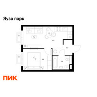 Планировка однокомнатной(квартира) площадью 32.3 квадратных метров в “ЖК Яуза Парк (Мытищи)”