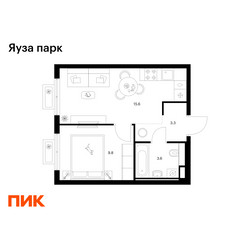 Планировка однокомнатной(квартира) площадью 32.3 квадратных метров в ЖК “ЖК Яуза Парк (Мытищи)”