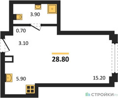Планировка студии(квартира) площадью 28.8 квадратных метров в “Акценты”