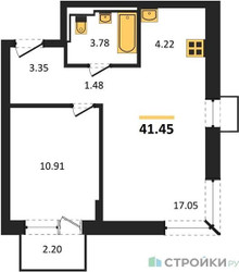 Планировка однокомнатной(квартира) площадью 41.45 квадратных метров в ЖК “ЖК Богдановский Лес”