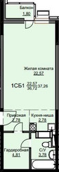 Планировка студии(квартира) площадью 37.8 квадратных метров в ЖК “ЖК Соболевка”