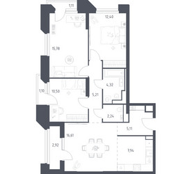 Планировка трехкомнатной(апартаменты) площадью 85.24 квадратных метров в ЖК “ЖК Скай Спутник”