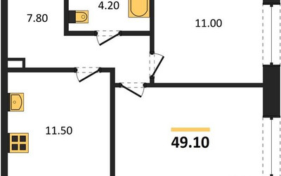 Планировка двухкомнатной(квартира) площадью 49.1 квадратных метров в ЖК “Жилые кварталы Белый Град”