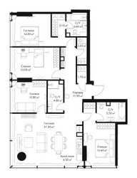 Планировка 4+ комнатной(квартира) площадью 125.7 квадратных метров в ЖК “ЖК Слава”