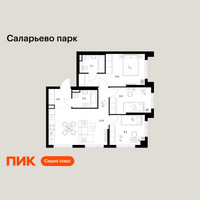 Планировка трехкомнатной(квартира) площадью 67.2 квадратных метров в “ЖК Саларьево парк”